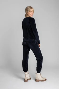 Welurowa bluza z raglanowymi rękawami - granatowa Odzież Casualowa|Bluzy