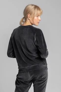 Sale Welurowa bluza z raglanowymi rękawami - grafitowa Odzież Casualowa|Bluzy