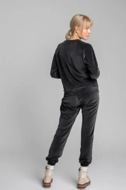 Sale Welurowa bluza z raglanowymi rękawami - grafitowa Odzież Casualowa|Bluzy