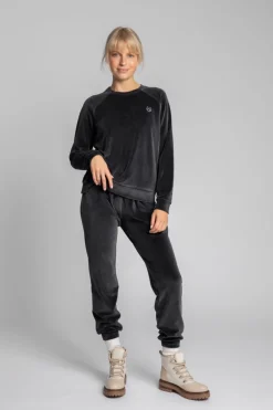 Sale Welurowa bluza z raglanowymi rękawami - grafitowa Odzież Casualowa|Bluzy