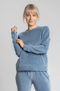 Discount Weurowa buza z reganowyi rękawai - niebieka Bluzy|Odzież Casualowa