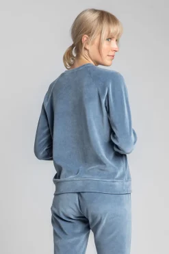 Discount Weurowa buza z reganowyi rękawai - niebieka Bluzy|Odzież Casualowa