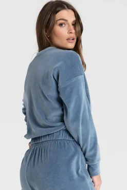 Online Weurowa buza z wyputką - niebieka Odzież Casualowa|Bluzy