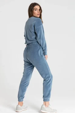 Online Weurowa buza z wyputką - niebieka Odzież Casualowa|Bluzy