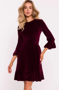 Discount Weurowa ukienka z fabankai - bordowa Odzież Casualowa|Dobry Skład