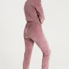 Hot Welurowe spodnie dresowe z wypustką - brudny róż Odzież Casualowa|Spodnie