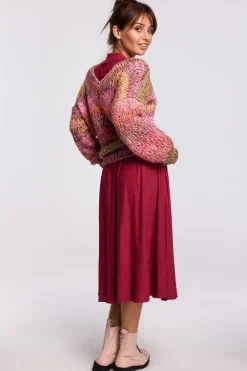 Best Wielokolorowy sweter z dekoltem V - malinowy Swetry