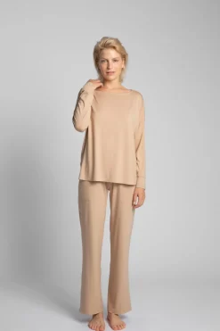 Discount Wikozowa piżaa z buzką i podniai - cappuccino Piżamy|Komplety