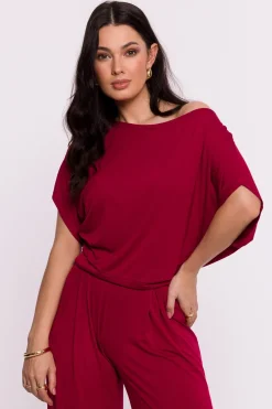 Clearance Wikozowa buza z opadający raienie - bordowa Odzież Casualowa|Dobry Skład