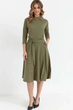 Discount Wikozowa ukienka rozkozowana z pakie – khaki Sukienki