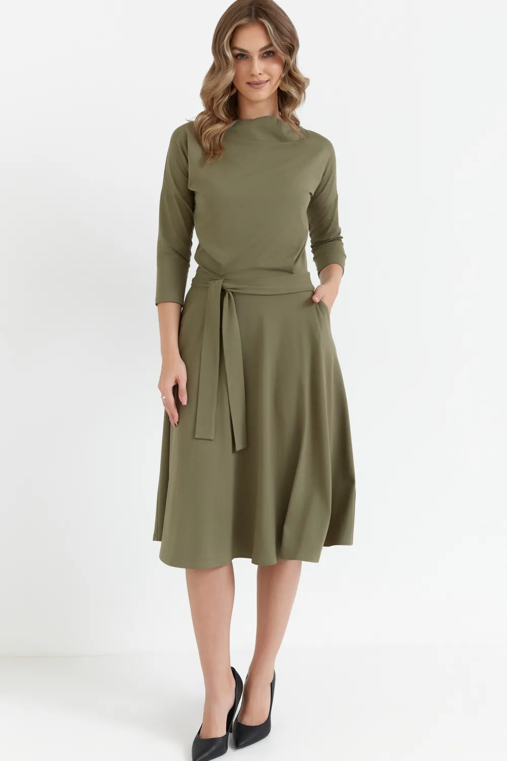 Discount Wikozowa ukienka rozkozowana z pakie – khaki Sukienki