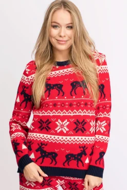 Outlet Świąteczny sweter w renifery - czerwony Swetry