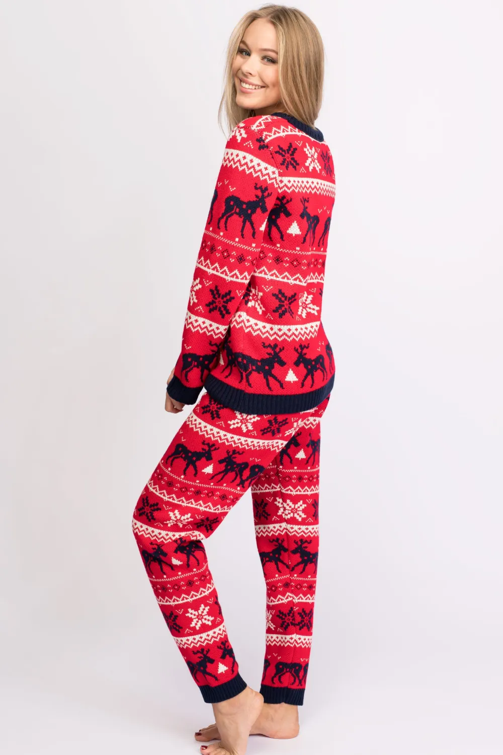 Outlet Świąteczny sweter w renifery - czerwony Swetry