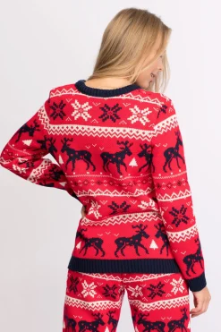 Outlet Świąteczny sweter w renifery - czerwony Swetry