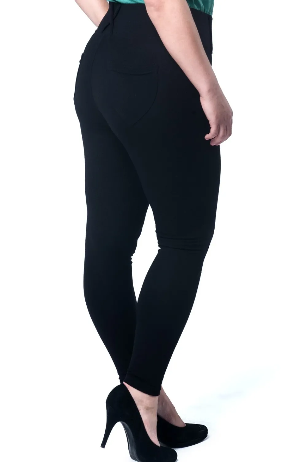 Discount Włokie wyzczupające egginy z wyoki tane - czarne Spodnie|Legginsy