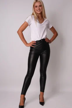 Online Woskowane spodnie z wysokim stanem - czarne Spodnie|Legginsy