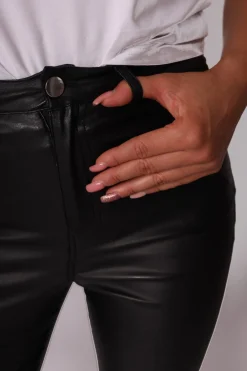 Online Woskowane spodnie z wysokim stanem - czarne Spodnie|Legginsy