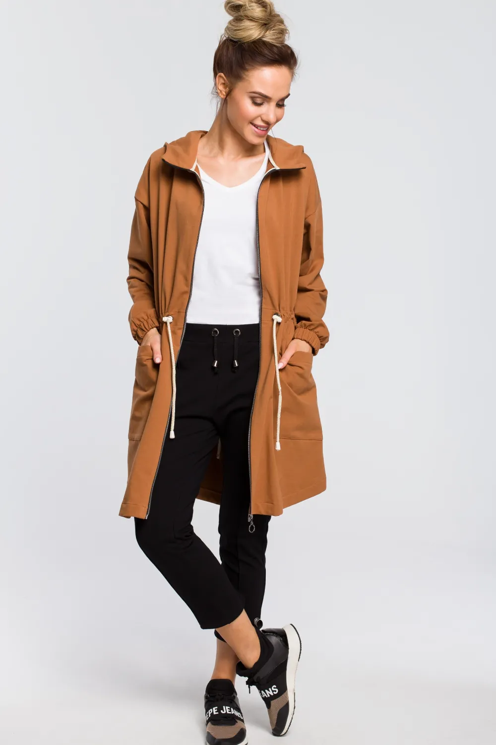 New Wygodna bluza typu parka - karmelowa Bluzy
