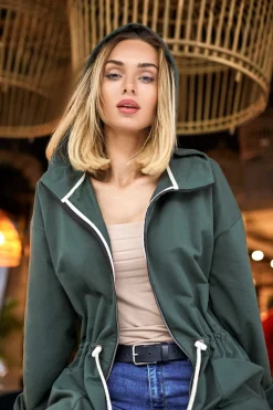 Sale Wygodna bluza typu parka - militarno-zielona Bluzy
