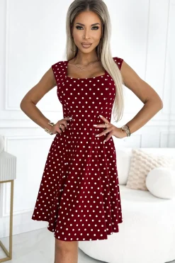 Discount Wygodna ukienka w grozki - bordowa Sukienki