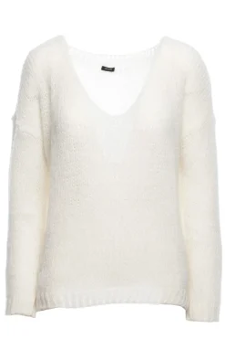 Sale Wygodny sweter z dużym dekoltem - ecru Swetry