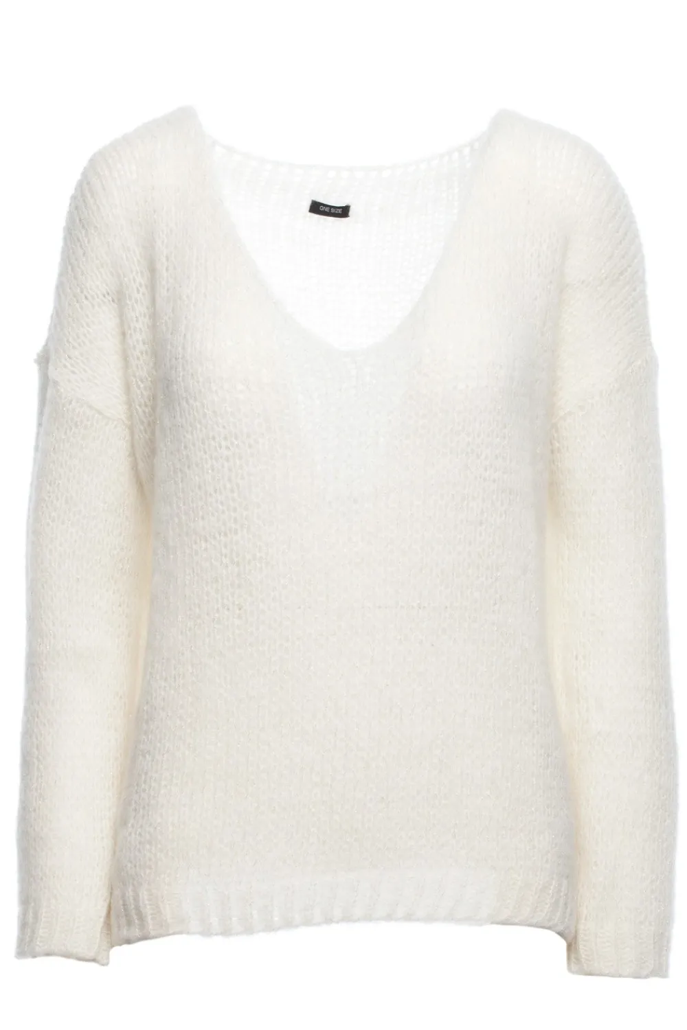 Sale Wygodny sweter z dużym dekoltem - ecru Swetry