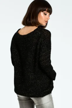 New Wygodny sweter z dużym dekoltem - czarny Swetry