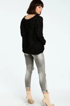 New Wygodny sweter z dużym dekoltem - czarny Swetry