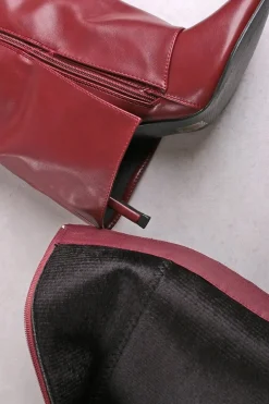 Wysokie buty na cienkim obcasie Maleeka - bordowe Kozaki|Botki