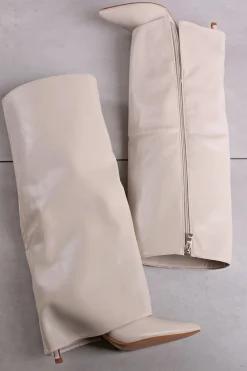 Clearance Wysokie buty na cienkim obcasie Maleeka - jasnobeżowe Kozaki|Botki