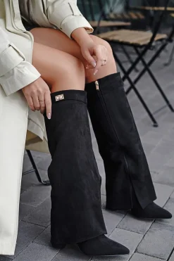 Discount Wysokie buty na grubym obcasie Jacinta - czarne Kozaki|Botki
