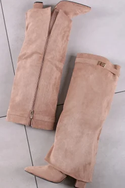 Best Wysokie buty na grubym obcasie Jacinta - jasnobeżowe Kozaki|Botki