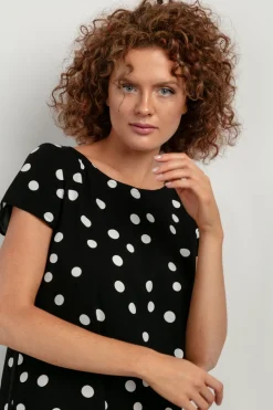 Discount Wzorzyta ukienka z wikozy - białe grochy Odzież Casualowa|Kolory I Printy Sezonu