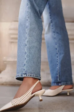 Clearance Wzorzyste czółenka na cienkim obcasie Olivia - jasnobeżowe Czółenka|Buty