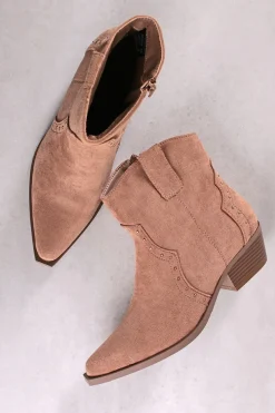 Clearance Zamszowe buty do kostek na grubym obcasie Arumia - brązowe Botki