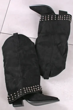 Online Zamszowe wysokie buty z ćwiekami Allie - czarne Kozaki|Botki