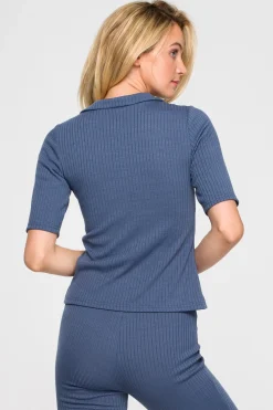 Discount Zapinana buzka z krótki rękawe - niebieka Odzież Casualowa|Bluzki