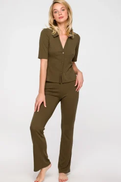 Sale Zapinana buzka z krótki rękawe - khaki Odzież Casualowa|Bluzki