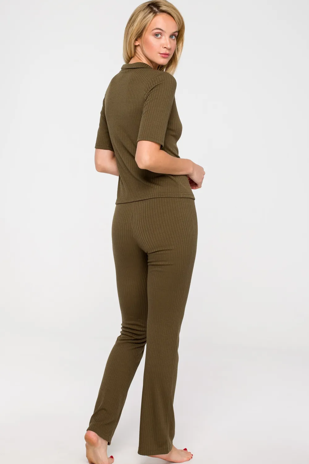 Sale Zapinana buzka z krótki rękawe - khaki Odzież Casualowa|Bluzki