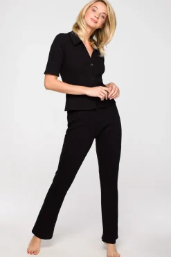Discount Zapinana buzka z krótki rękawe - czarna Odzież Casualowa|Bluzki