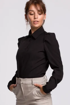 Sale Zapinana koszula z kołnierzykiem - czarna Do Pracy|Koszule