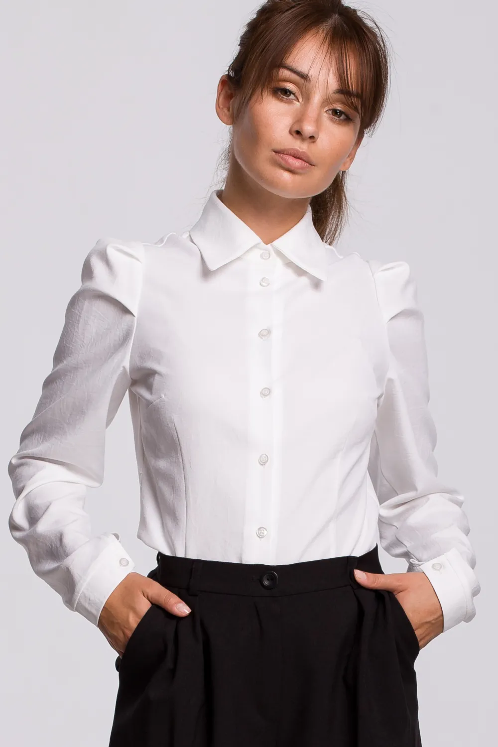 Hot Zapinana koszula z kołnierzykiem - biała Do Pracy|Koszule