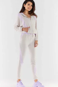 Sale Zauwana buza daka z kapture - beżowo-fioetowa Odzież Casualowa|Bluzy