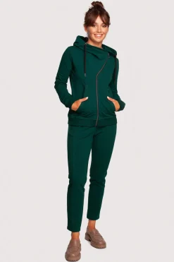 Discount Zasuwana bluza z kapturem - ciemnozielona Bluzy