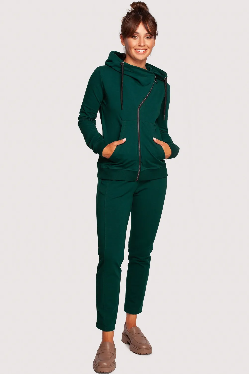 Discount Zasuwana bluza z kapturem - ciemnozielona Bluzy