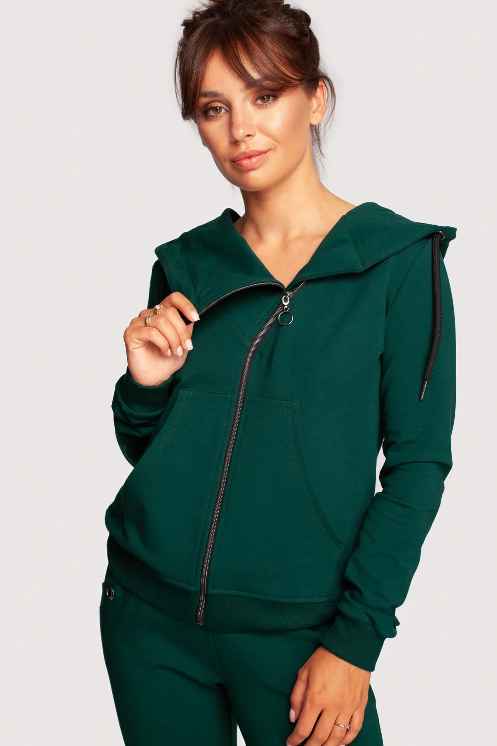 Discount Zasuwana bluza z kapturem - ciemnozielona Bluzy