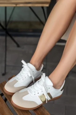 Outlet Złote niskie trampki Mewa - biało-złote Sneakersy