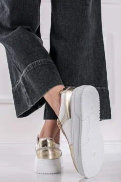 Outlet Złote trampki na platformie Drew - biało-złote Sneakersy